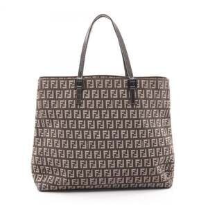 Fendi Zucchino Tote Bag, Canvas and Leather, Women's, Brown Beige, 8BH073